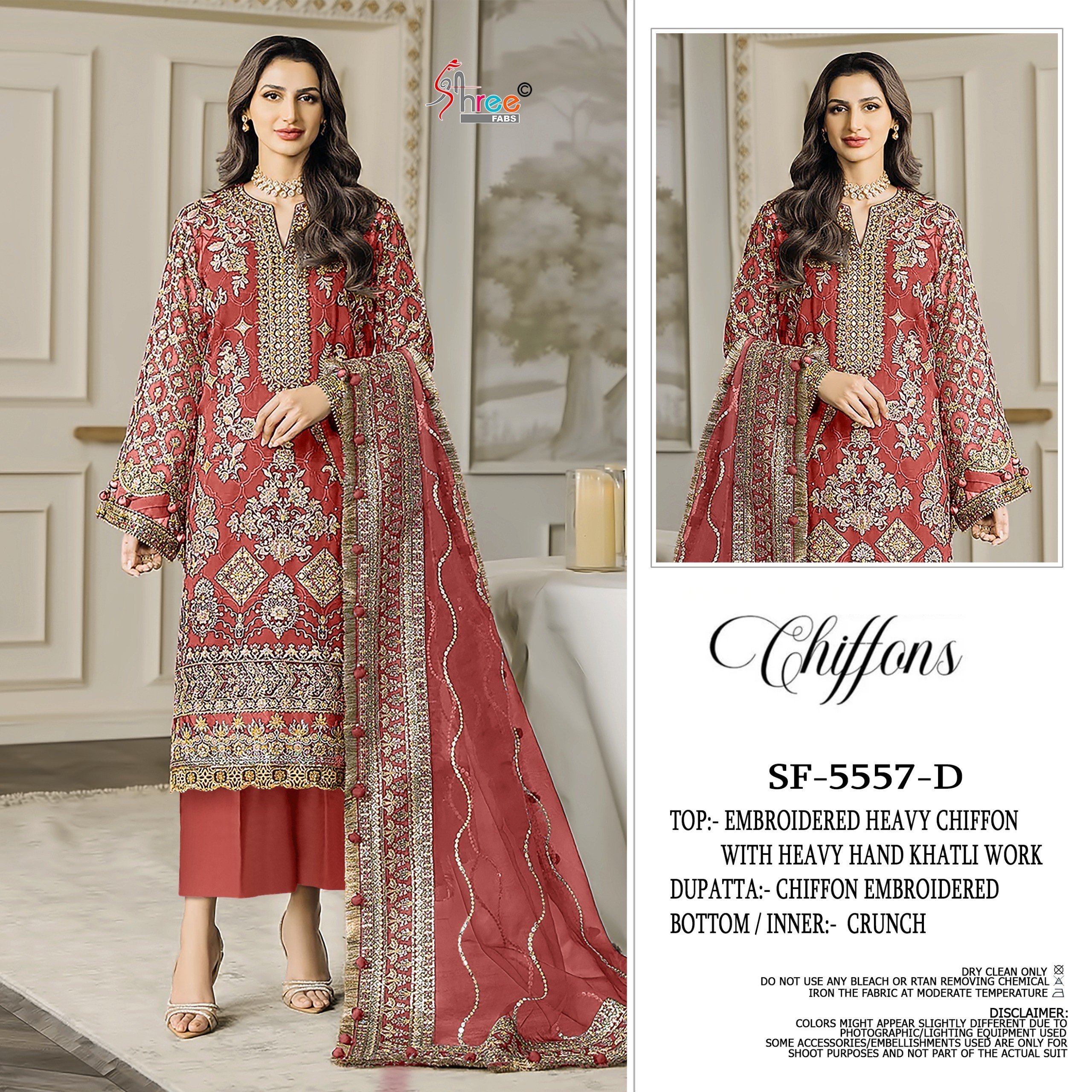 S-5557 Color | Heavy Chiffon Hand Khatli Collection