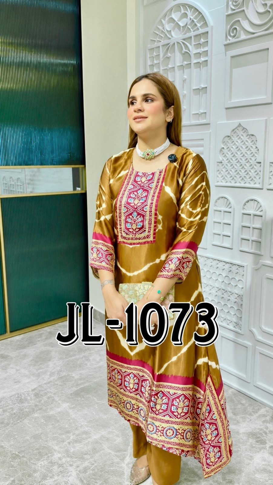 JL-1073 Pure Chinon Silk Digital Print Mirror Work Collection