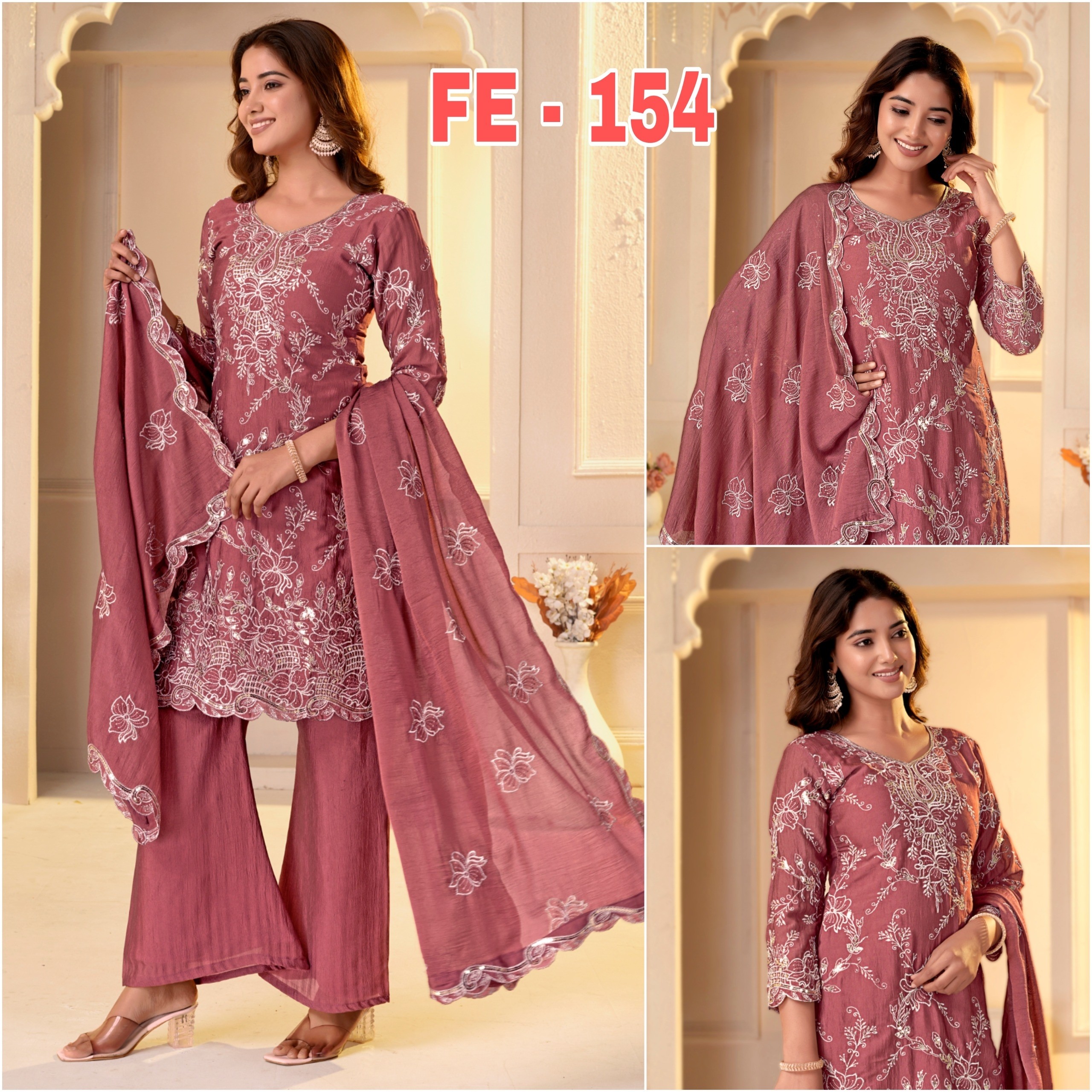FE-154 Rangoli Crush Designer Embroidered Suit