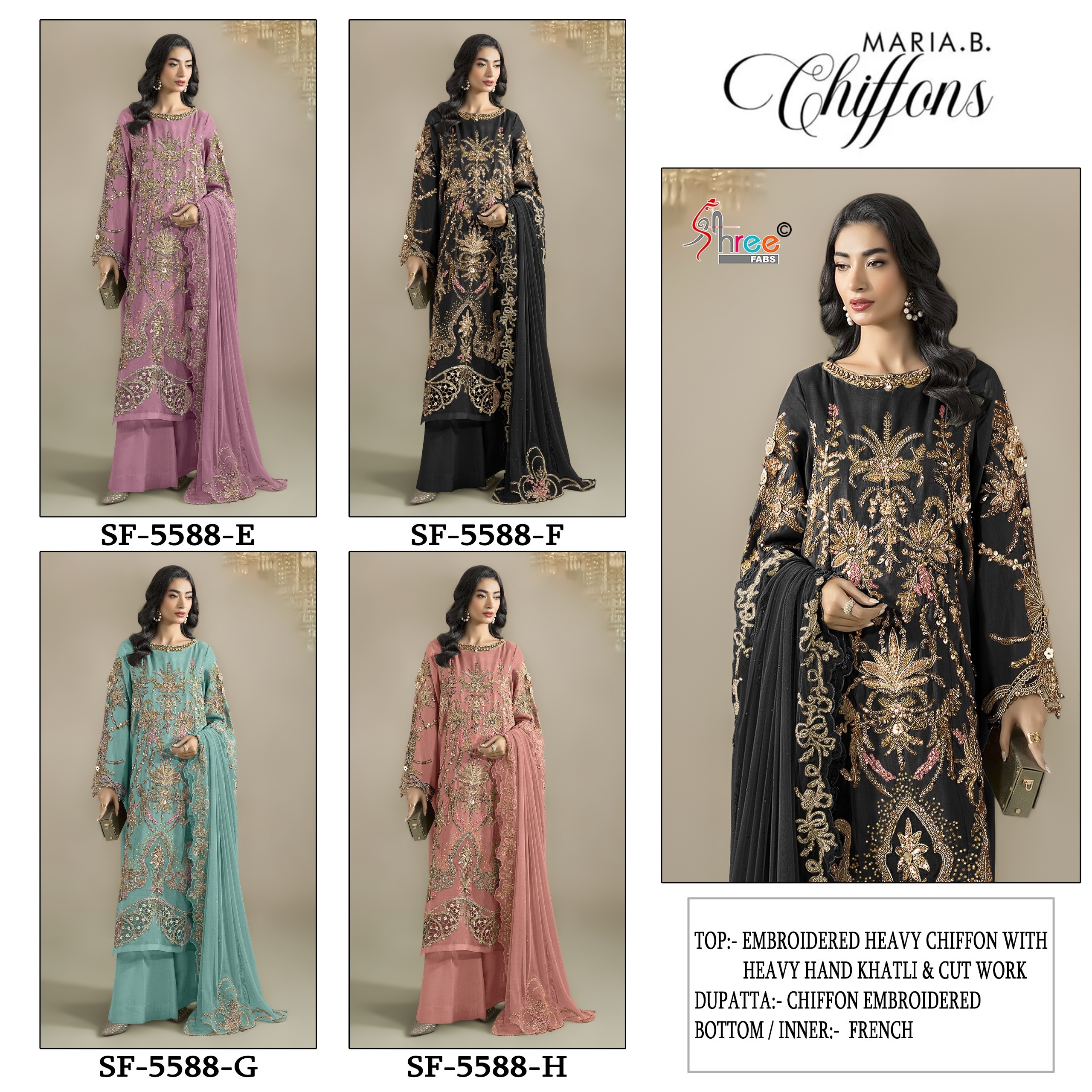 SF-5588 | Heavy Chiffon Hand Khatli & Cut Work Suit