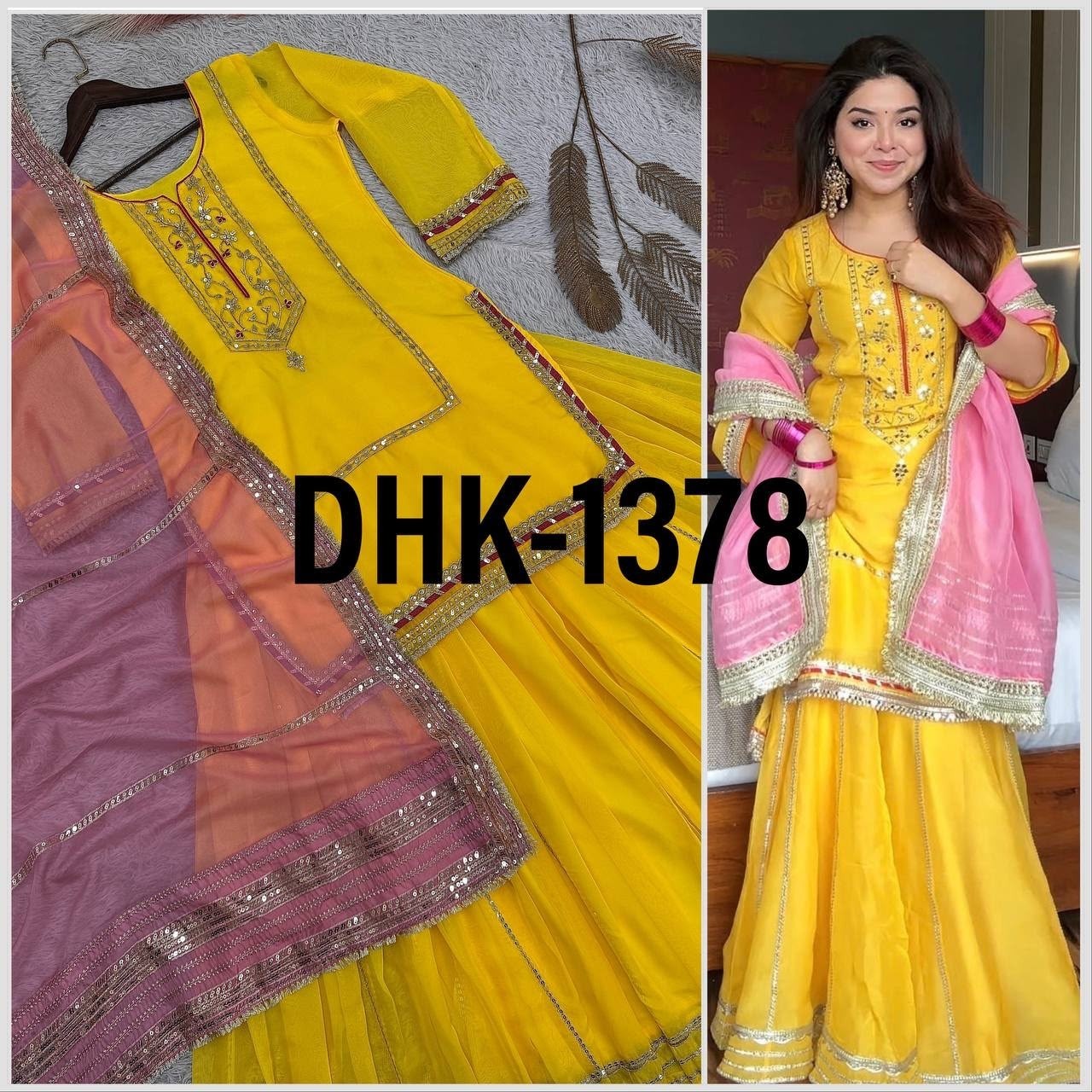 DHK-1378 | Kundan Organza Silk Embroidered Palazzo Collection