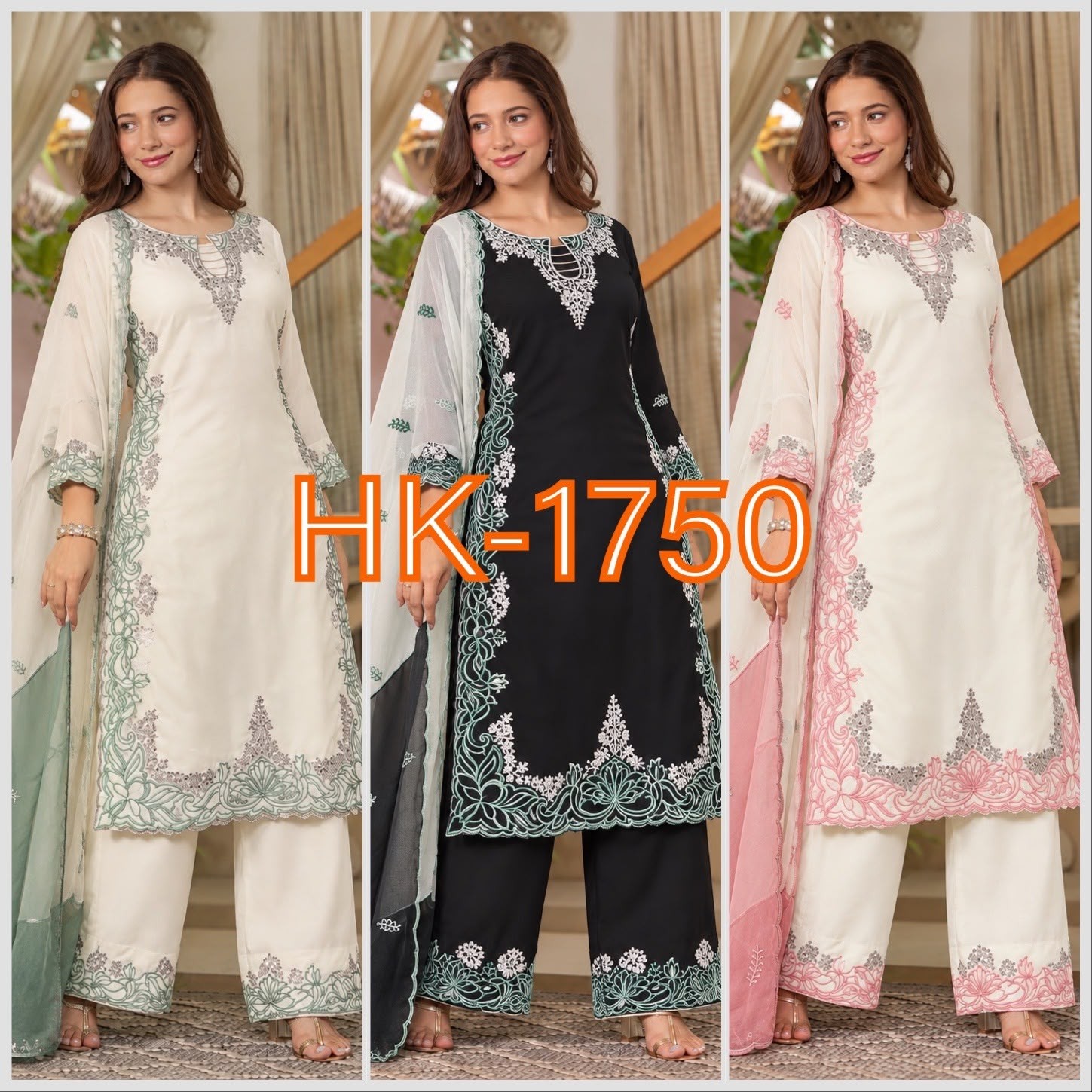 HK-1750 | BS Satin Silk Pakistani Embroidered Designer Collection