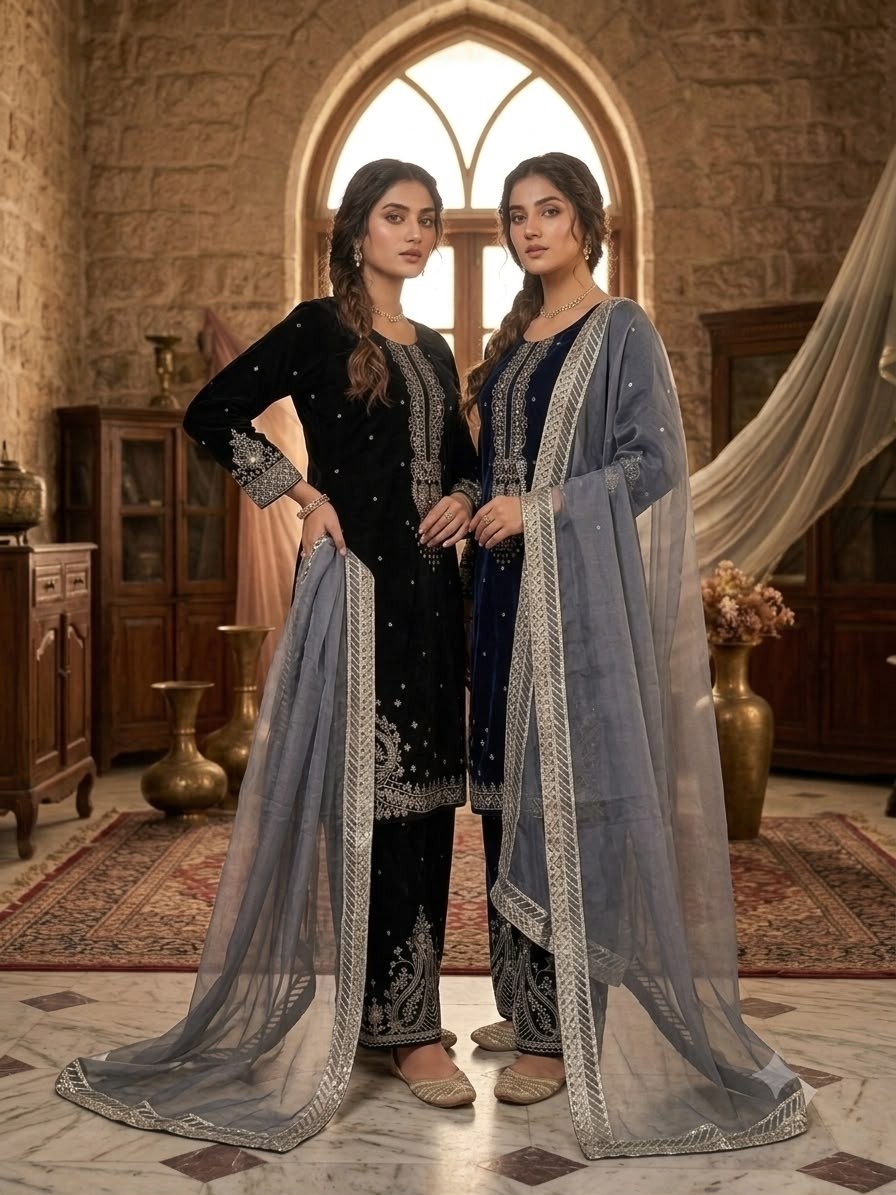 BE-516 | Premium Velvet Sequence Embroidered Winter Collection