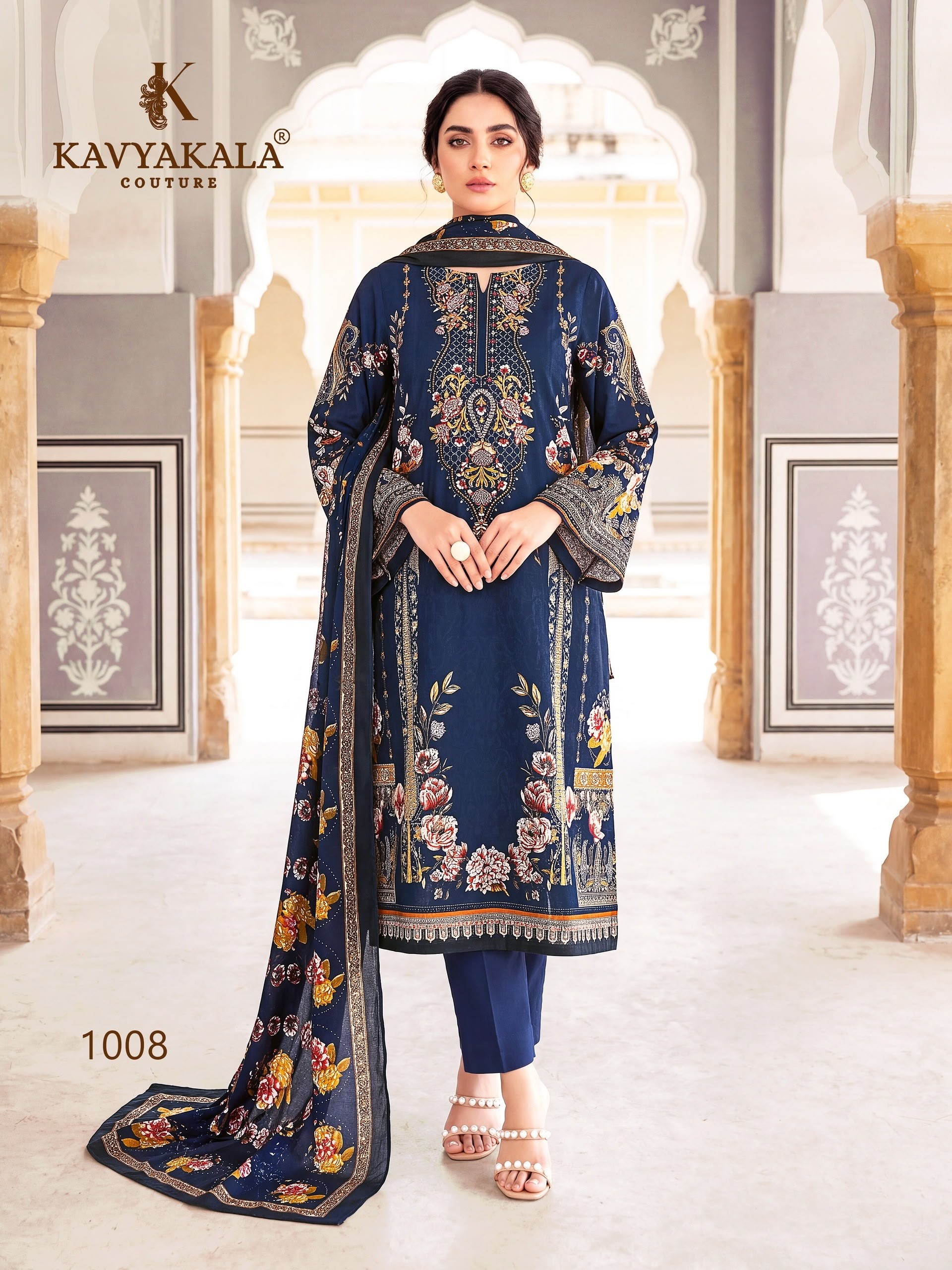 Shop KAVYA KALA KHWAAB VOL-5 cotton dress material with a heavy soft cotton embroidered top, matching cotton bottom and cotton dupatta at ₹350 + GST.