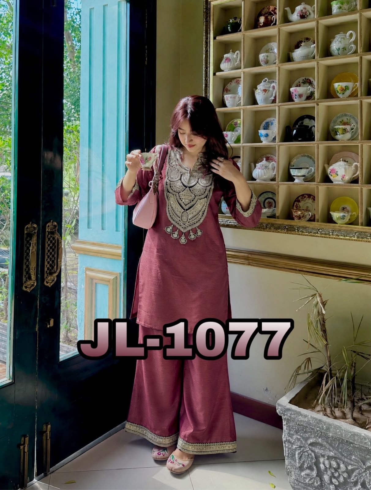 JL-1077 | Pure Solar Chiffon Silk Embroidery Sequence Co-Ord Collection