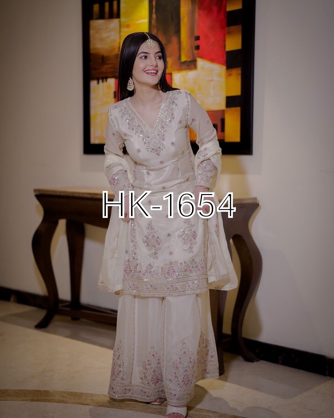 HK-1654 | Pure Chinon Silk Heavy Embroidery & Sequins Palazzo Collection