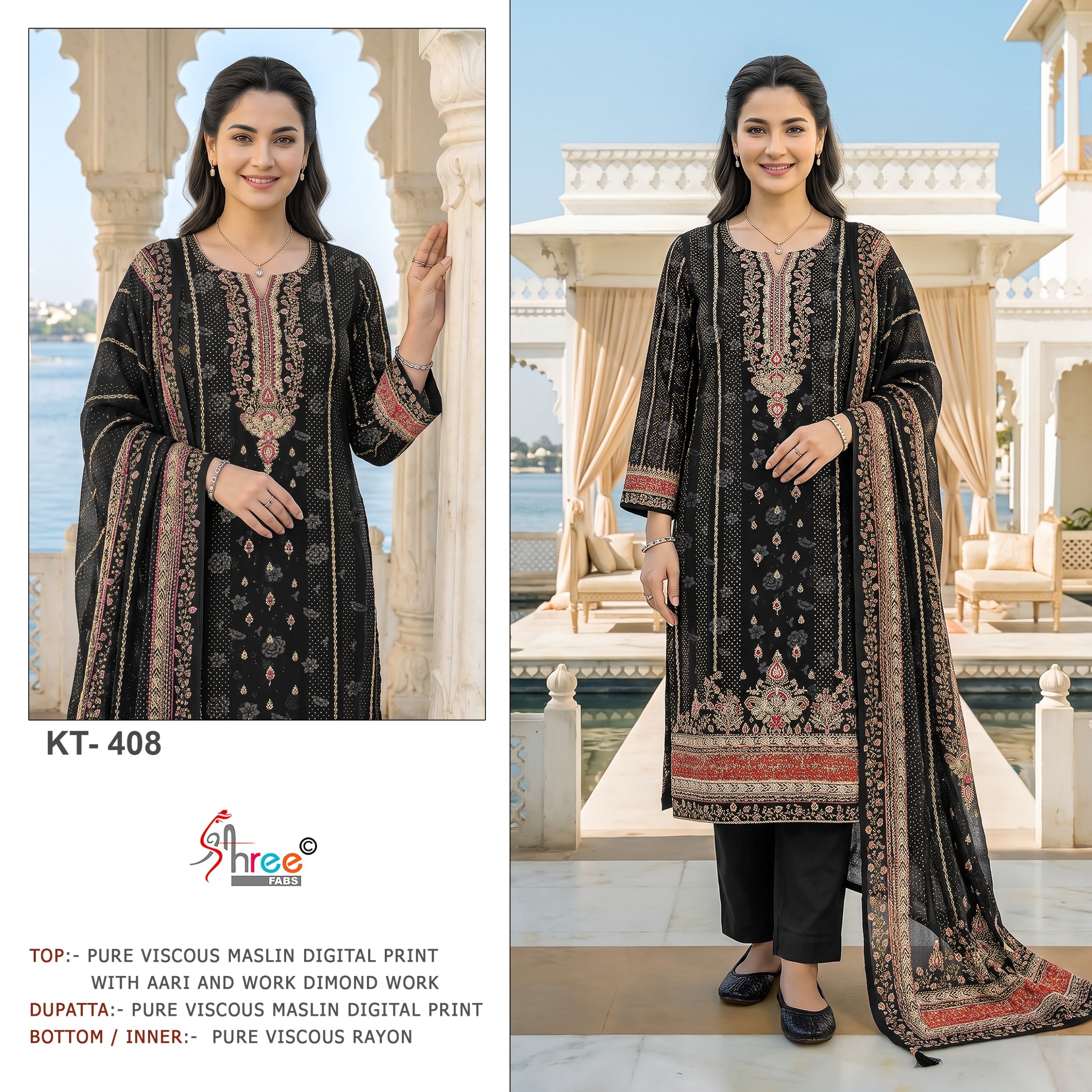 KT-408 & KT-409 | Pure Viscose Maslin Digital Print Hand Work Designer Collection