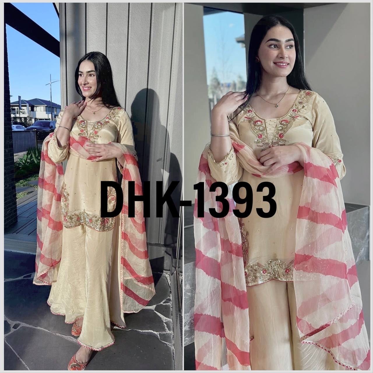 DHK-1393 | Natural Crepe Silk Embroidery Sequence Designer Palazzo Collection
