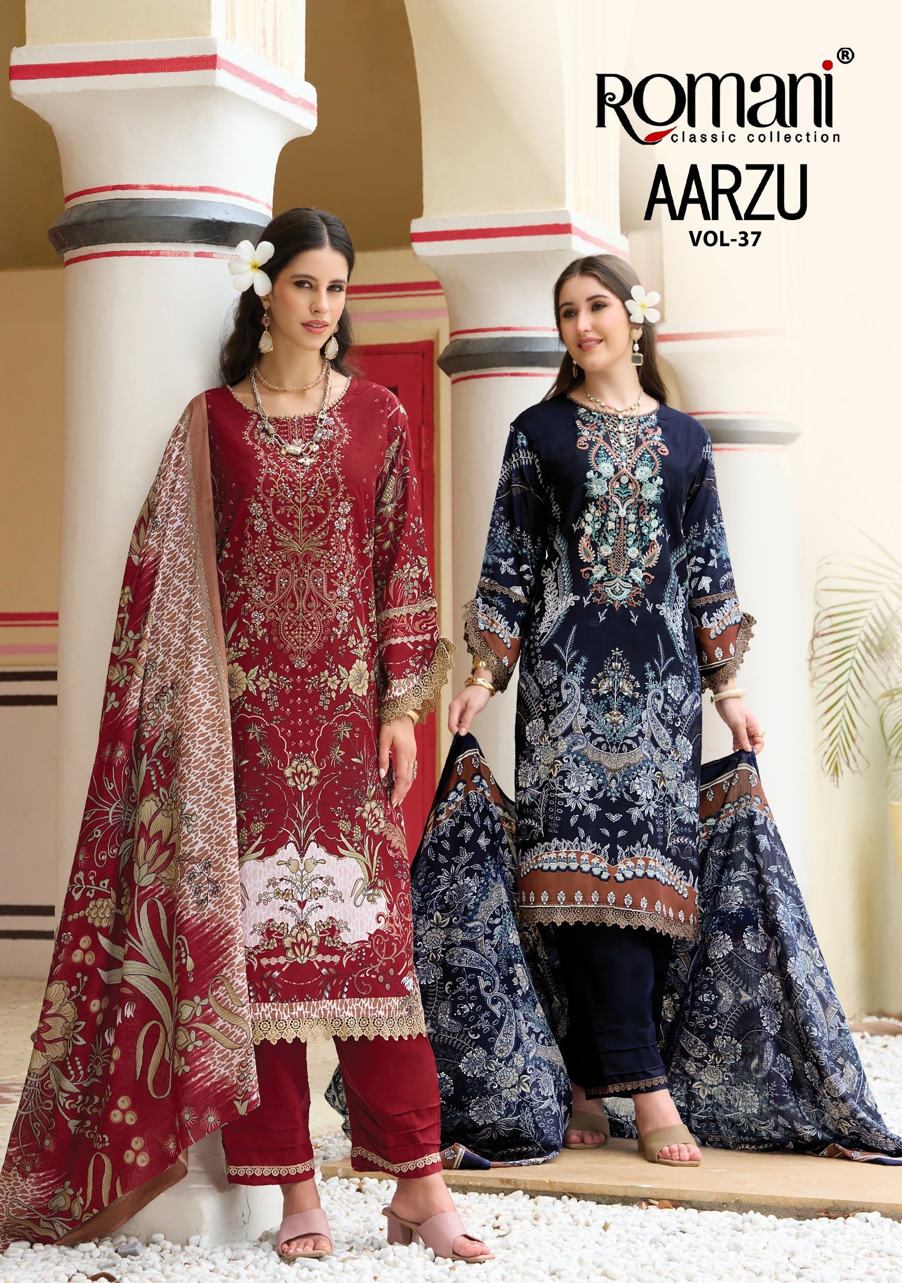 ROMANI | AARZU VOL-37 | Premium Soft Cotton Heavy Embroidery Festive Collection
