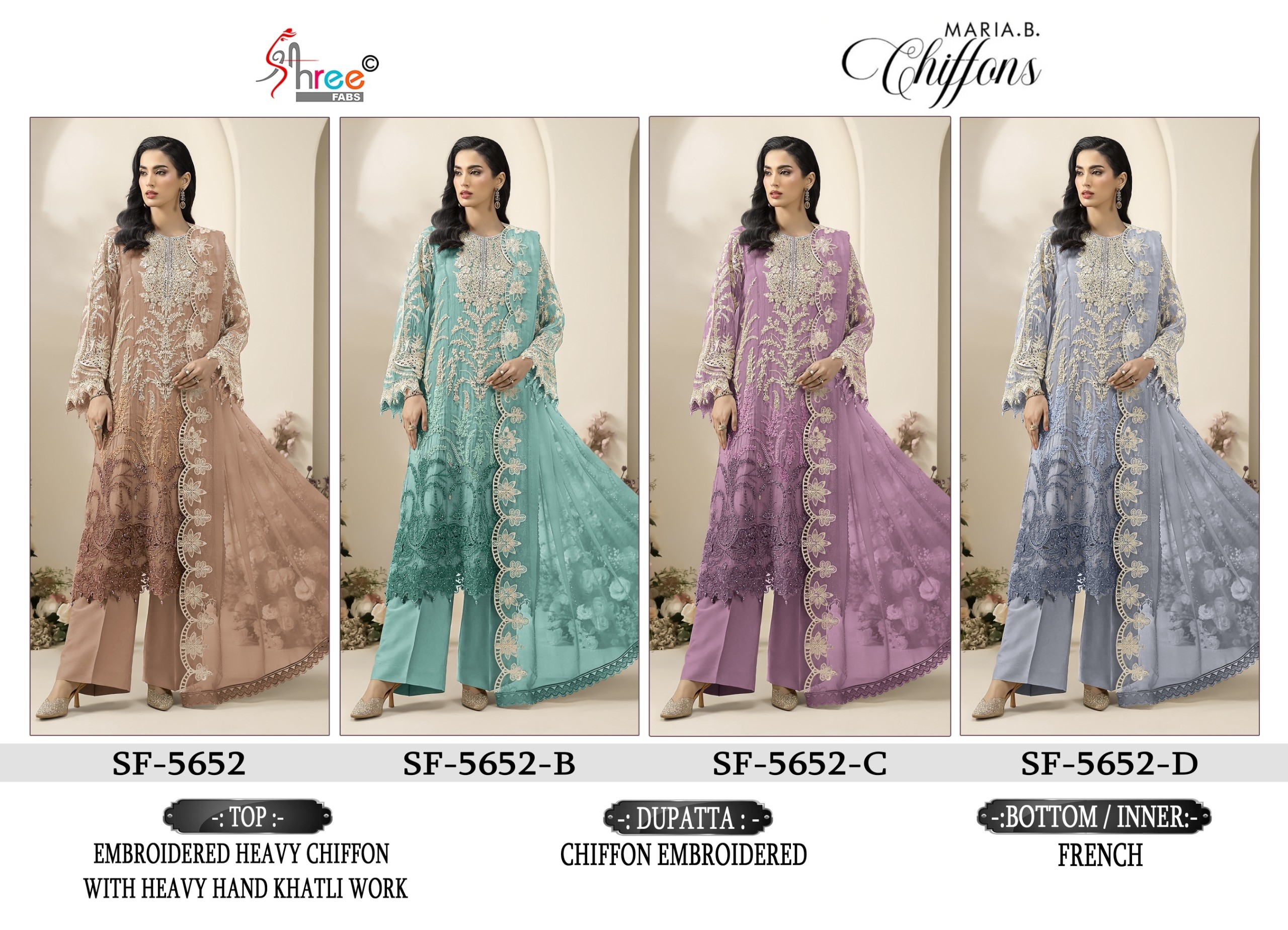SHREE FABS SURAT | SF-5652 | Heavy Chiffon Embroidery & Hand Khatli Collection