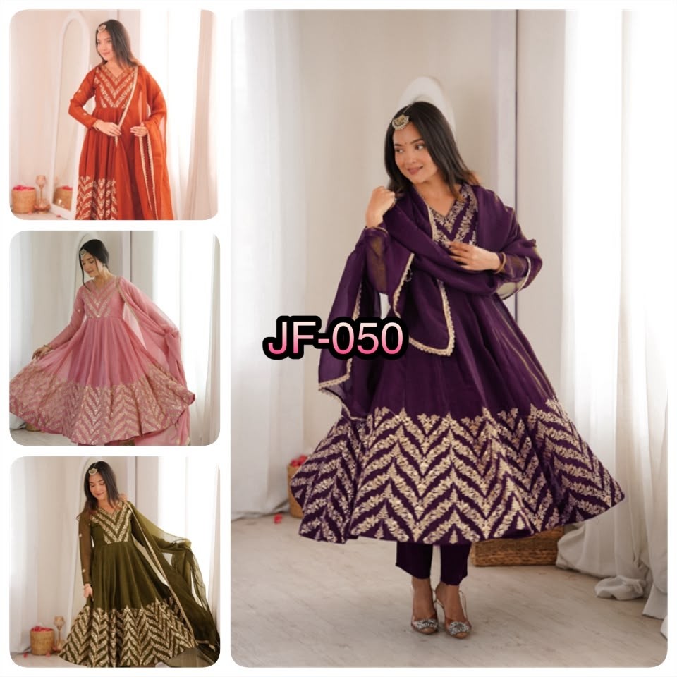JF-050 | Crunchy Silk Embroidered Anarkali Gown | Premium Festive Collection