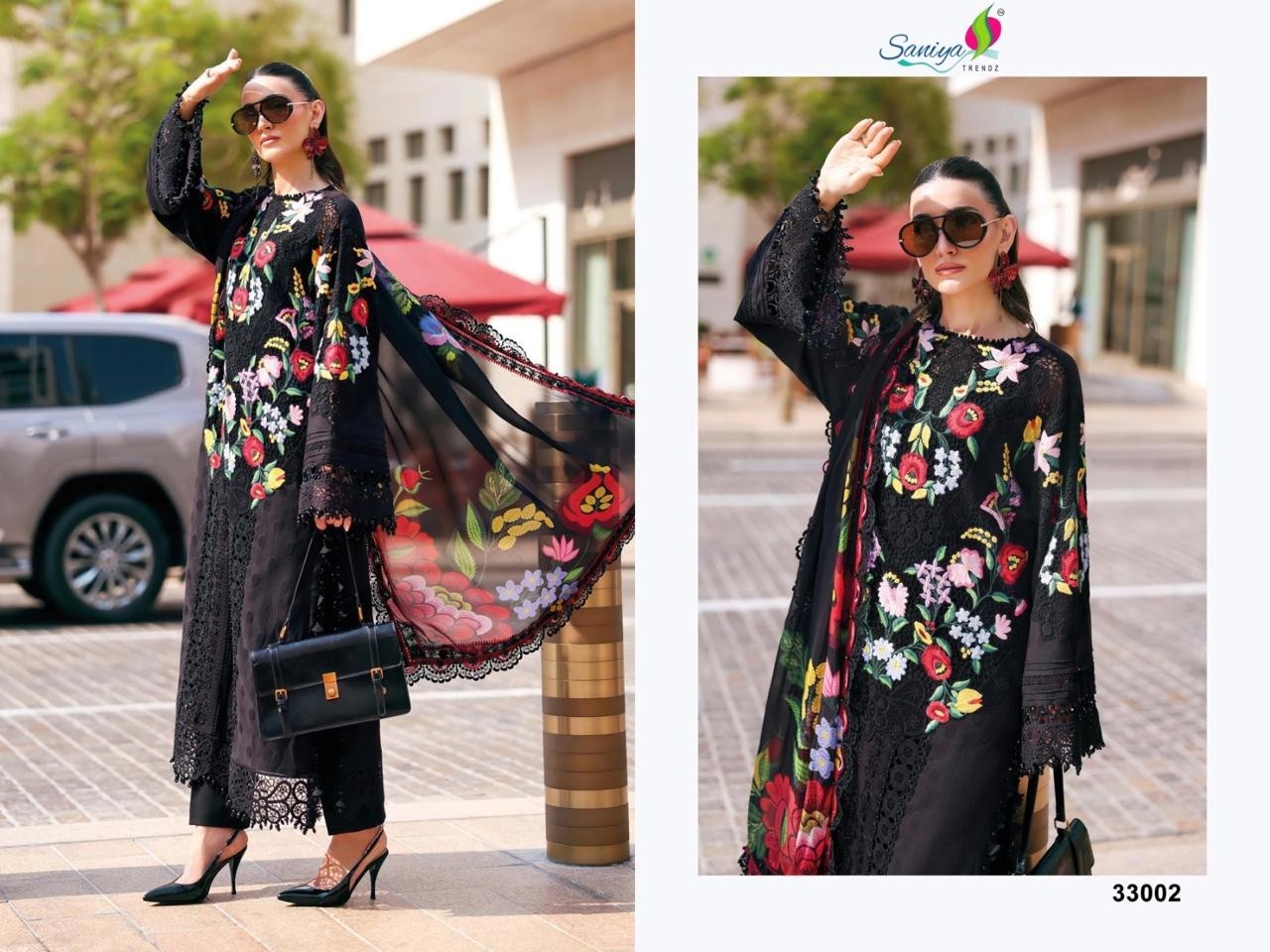 D NO :- 33001 AND 33002 COTTON WITH CHIKANKARI EMBROIDRED (SANIYA TRENDZ)