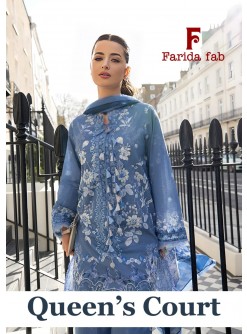 Queens Court by FARIDA FAB - 100% Pure Lawn Cotton Printed Suit (Set of 6 Pcs)