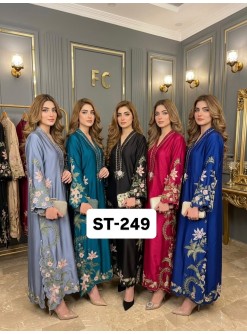 ST 249 Heavy Embroidery Roman Silk Pakistani Readymade Suit 