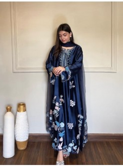 Premium Jura Silk Thread Work Kaftan With Pant & Organza Dupatta – 6053