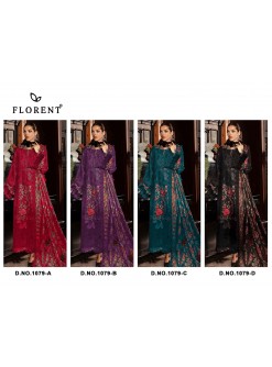 Florent Cambric Cotton Heavy Embroidery 3-Piece Suit with Maslin Digital Print Dupatta – D No. 1079 Pakistani Suit Single Wholesale Price 