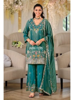 NC Moss Silk Embroidered Top Palazzo Dupatta Set – WW 1275 Pakistani Readymade Suit single wholesale price 