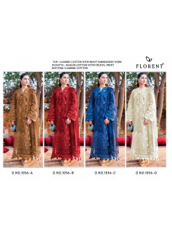 Florent Cambric Cotton Heavy Embroidered Suit Set – 1056ABCD Pakistani Suit Single Wholesale Price 