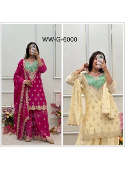 Designer Party Wear Chinon Silk Sharara Suit with Embroidered Dupatta – WW-G 6000 Pakistani Readymade Suit single wholesale price 