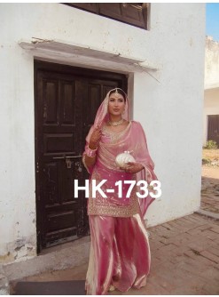 Premium Embroidered Gmy Silk Top Plazzo Dupatta Set – HK 1733