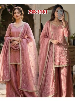 ZSR-3181 Premium Fendy Silk Embroidery Sequence & Real Mirror Work Sharara Plazzo Pakistani Suit Single Wholesale Price 