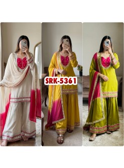 SRK-5361 Roman Glass Real Mirror Work Kurti Palazzo Set with Kota Checks Dupatta Pakistani Suit Single Wholesale Price 