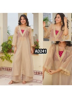 AD241 Pure Golden Tissue Salsa Designer Kurta Palazzo Set with Blouse
