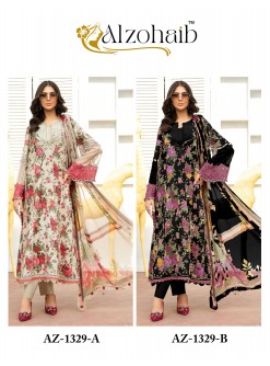 AZ 1329 A B - ALZOHAIB Pure Cotton Heavy Patch Work Pakistani Suit Single & Full Set Wholesale Price 