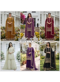 Premium Faux Georgette Embroidered Sequence Work Top Palazzo With Dupatta Set – HK-1713 Pakistani Readymade Sharara Suit Single Wholesale Price 