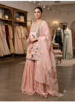 Premium Sequence Embroidered Organza Top, Sarara & Dupatta Set – LG2130 Pakistani Sharara Suit Single Wholesale Price 