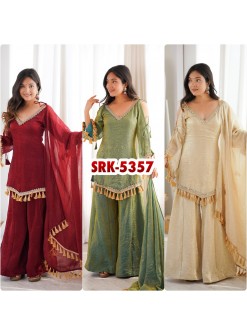 Women’s Doremon Crush Mirror Work Kurta Palazzo with Dupatta Set – SRK-5357 Pakistani Sharara Single Wholesale Price 