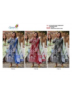 Saniya Trendz Chikankari Embroidered Cotton Suit with Maslin Print Dupatta – Design 7191 Pakistani Suit Single Wholesale Price 