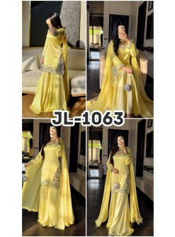 JL-1063 Pure Devsena Silk Embroidered Sequence Work Palazzo Suit Set with Organza Dupatta Pakistani Suit Single Wholesale Price 