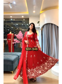 SSR-548 Fendy Silk Embroidered Sequence Work Gown Set with Pant & Dupatta Partywear And Wedding Gown Single Wholesale Price 