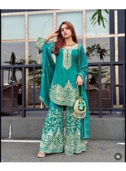 WW 1265 Pure Chinon Silk Embroidered Palazzo Suit Set with Dupatta Pakistani Readymade Suit single wholesale price 
