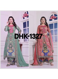 DHK-1327 Eid Special Chinon Silk Digital Print A-Line Kurta Palazzo Set With Dupatta Pakistani Readymade Suit single wholesale price 