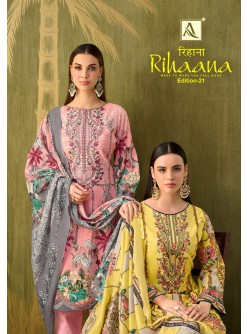 ALOK Suit Rihaana 21 Pure Cambric Cotton Pakistani Printed Embroidered Unstitched Pakistani Suit (Full Set) Wholesale Price 