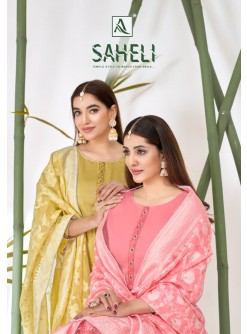 Alok Suit Saheli Designer Cotton Suit Collection – Embroidered Top with Hand Weave Jacquard Dupatta (Full Set) Wholesale Price 