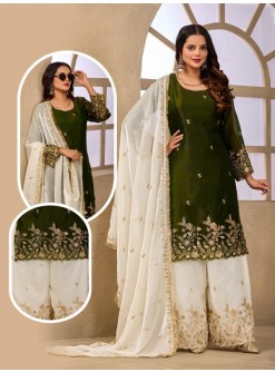 D-101 Wedding Wear Fendy Satin Sequence Embroidered Top & Sarara Set with Dupatta Pakistani Readymade Sharara Suit Single Wholesale Price 