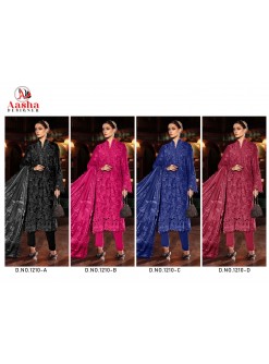 AASHA DESIGNER D.No. 1210 A-D – Reyon Cotton Embroidered Pakistani Suit Single & Full Set Wholesale Price 