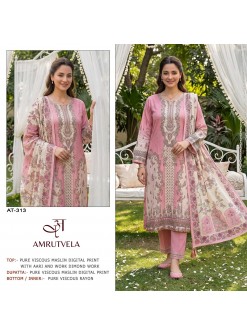 Amrutvela, Pure Viscose Maslin Suit, Aari Hand Work, Digital Print Suit, Designer Ladies Suit, Ethnic Wear, Special Pouch Packing