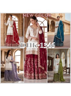 Pakistani Ready to Wear | Pure Chinon Silk | Heavy Embroidery & Sequence Work | Sharara Set | M-3XL