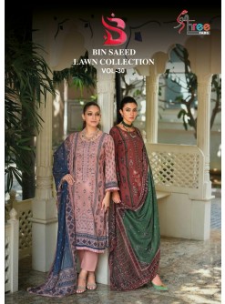Shree Fabs Surat | Bin Saeed Lawn Collection | Pure Cotton | Heavy Khatli Work | Self Embroidery | 6 Designs