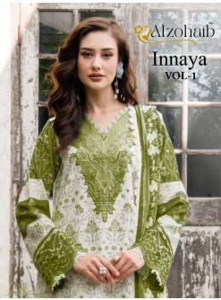 Shop Alzohaib Innaya Pakistani Concept Suit at RD Fashion Surat. Pure Cotton top with boring and patch work, Semi Lawn bottom and Cotton or Chiffon dupatta. ₹749–₹799.