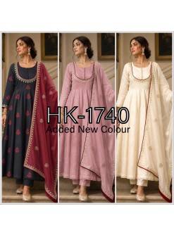 HK-1740 | Roman Cotton Anarkali Gown Pant Dupatta Set | Embroidery & Sequins Work | M-XXL | Ready to Wear