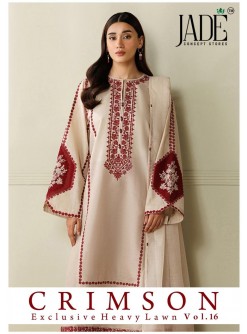 Jade Crimson Vol 16 Exclusive Heavy Lawn Collection Pakistani Karachi Printed Suit Full Set Wholesale Price