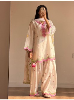 BE-490 | Designer Embroidered Mul Chanderi Top Salwaar Dupatta Set