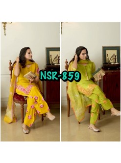 NSR-859 Premium Natural Crepe Silk Designer Suit Set