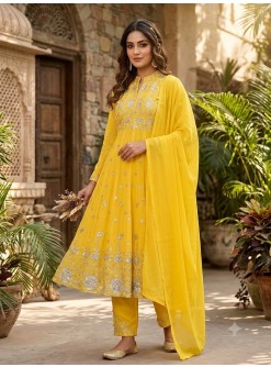 BE-495 Georgette Sequence Embroidered Round Top Pant Set