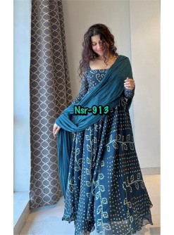 NSR-913 Faux Georgette Digital Print Anarkali Gown Set